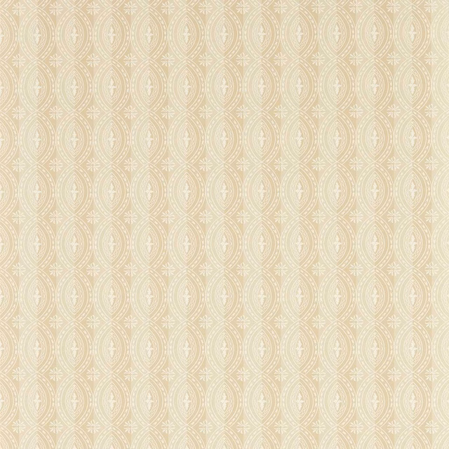 Soft pebble taupe wallpaper with ivory oval medallions and tiny star motifs