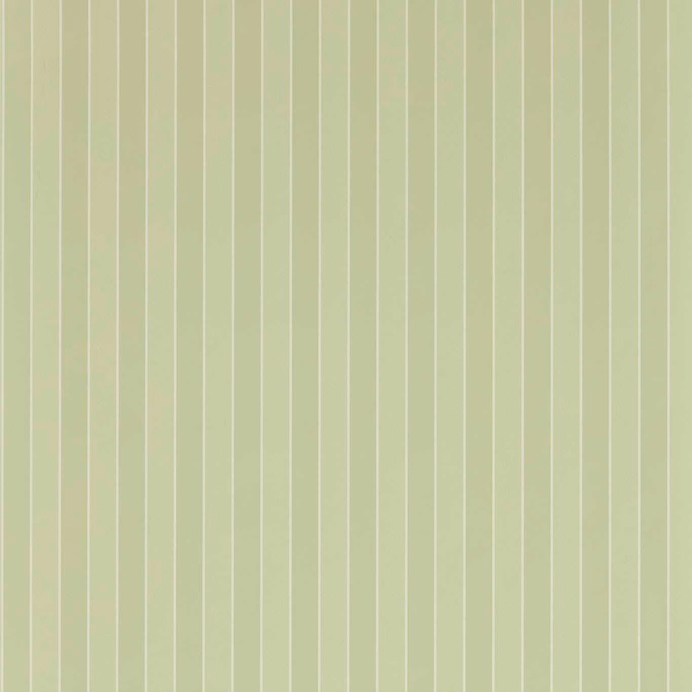 Pale evergreen wallpaper with fine white vertical pinstripes and subtle mottled texture