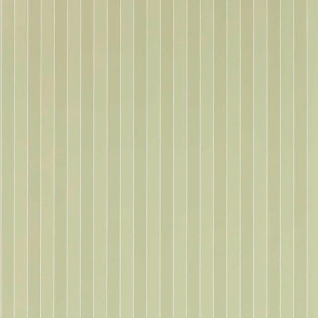 Pale evergreen wallpaper with fine white vertical pinstripes and subtle mottled texture