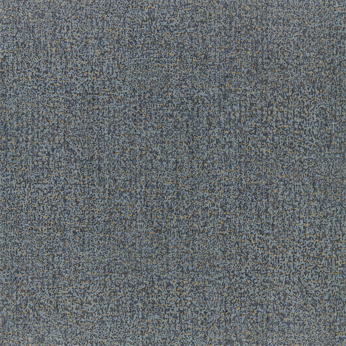 Blue-grey wallpaper with dense black and muted gold flecks and fine vertical texture