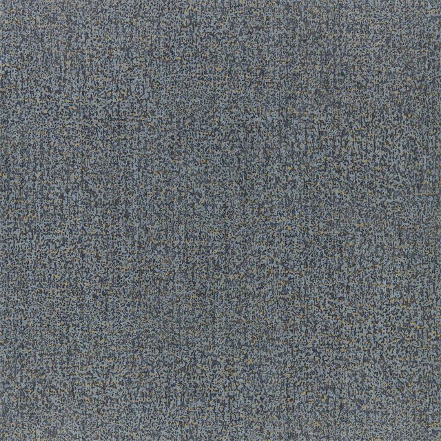 Blue-grey wallpaper with dense black and muted gold flecks and fine vertical texture