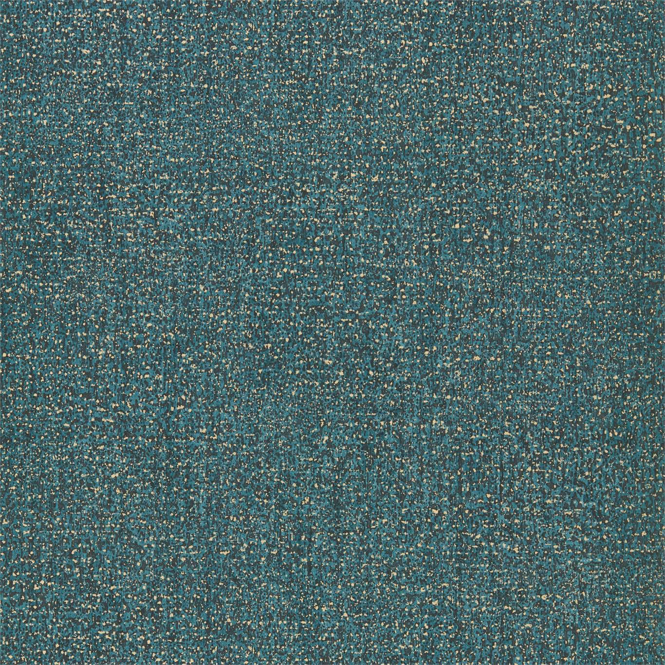Deep teal wallpaper with densely flecked gold and fine mottled texture