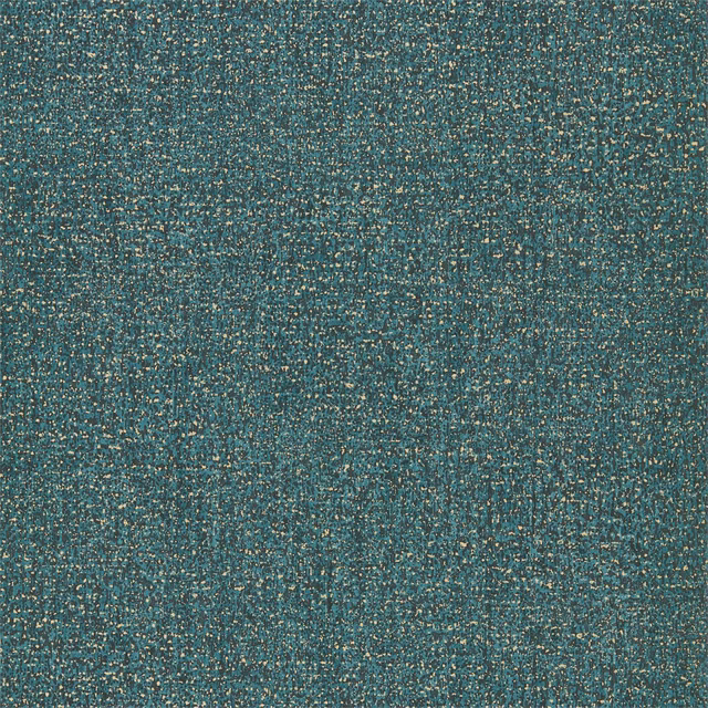 Deep teal wallpaper with densely flecked gold and fine mottled texture