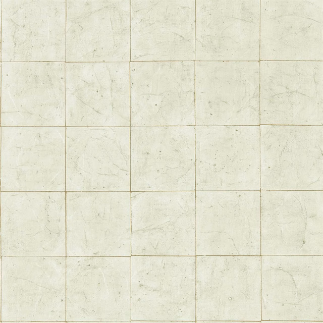 Pale flint-grey tiled wallpaper with chalky marbling and fine distressed grid lines