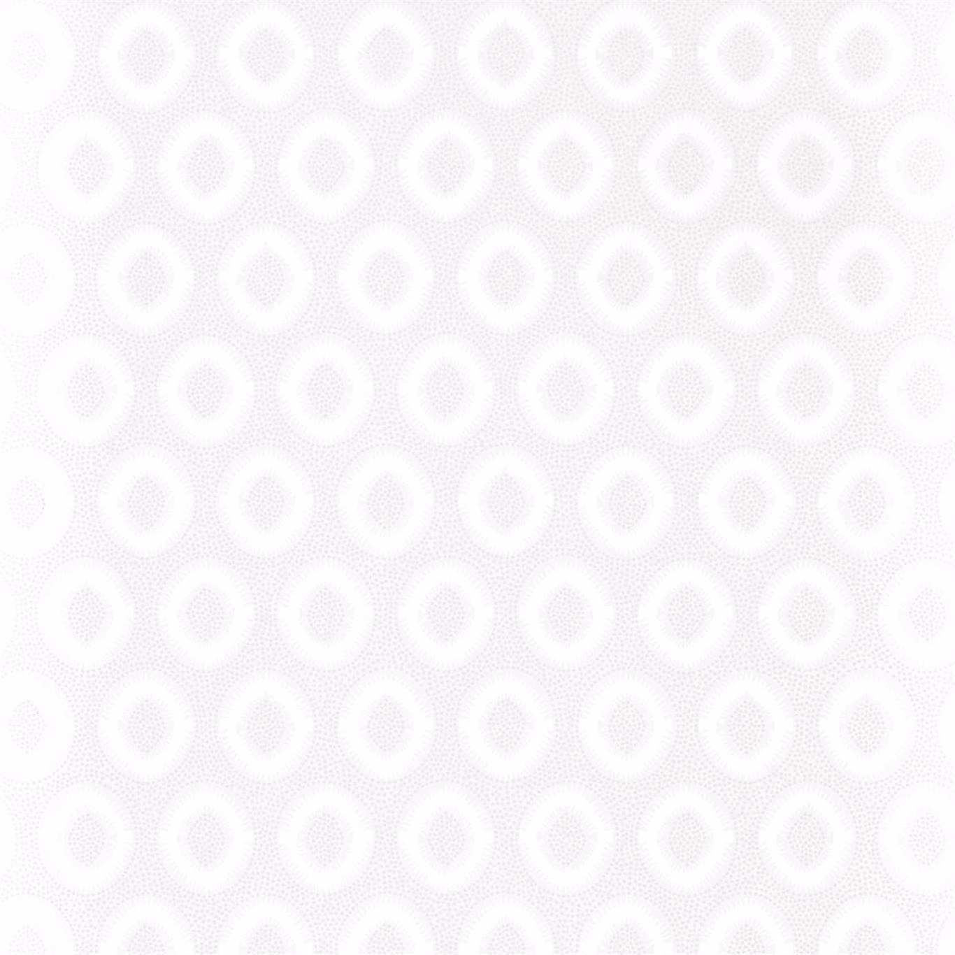 Perfect white wallpaper with softly textured circular diamond motifs in repeating rows