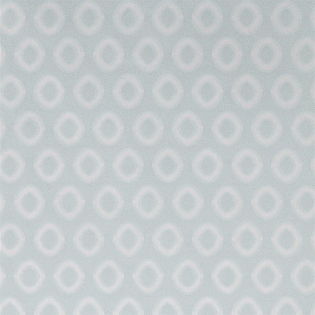 Cool storm-grey wallpaper with pale circular motifs and fine dotted texture