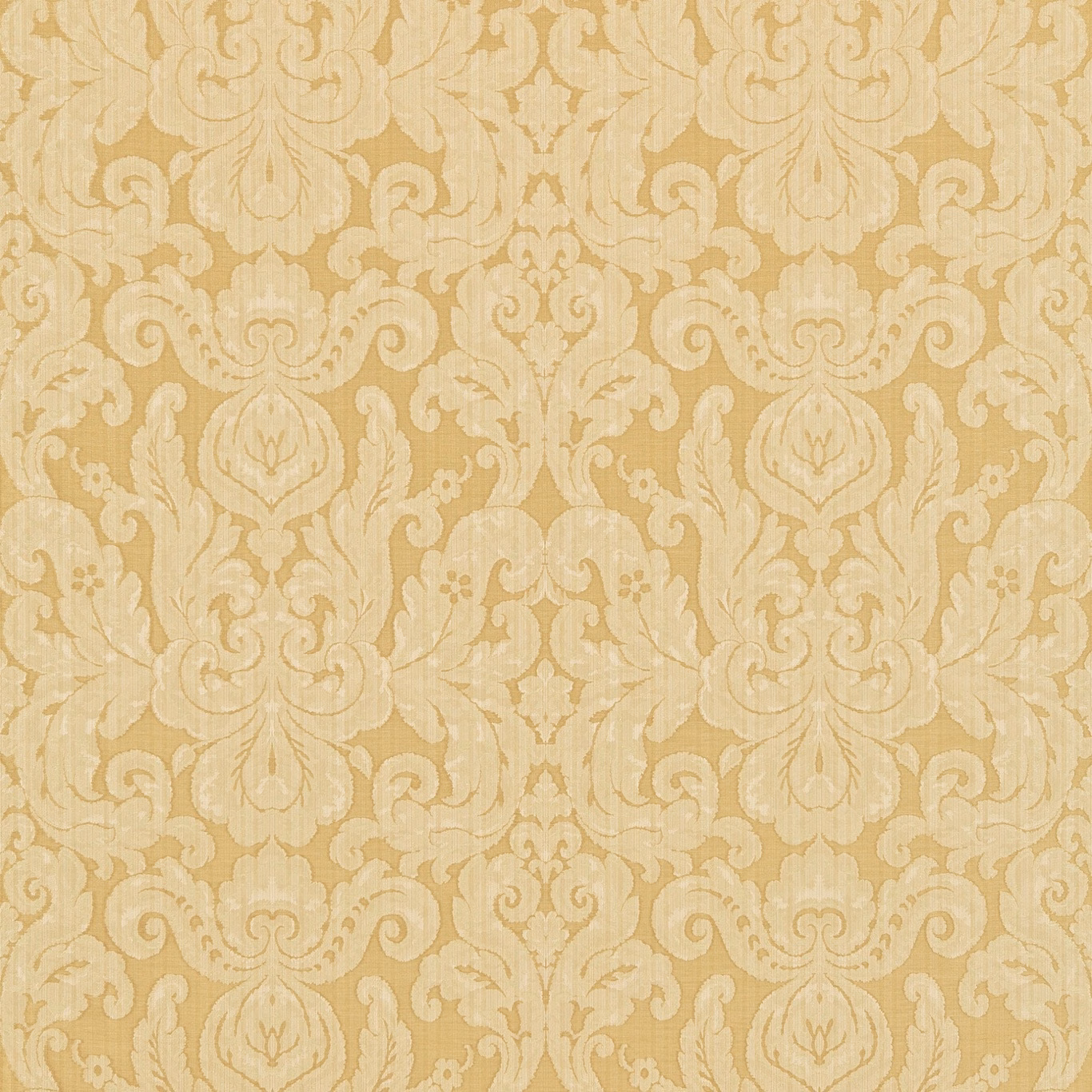 Warm cream damask with antique-gold scrolls and softly textured woven detail