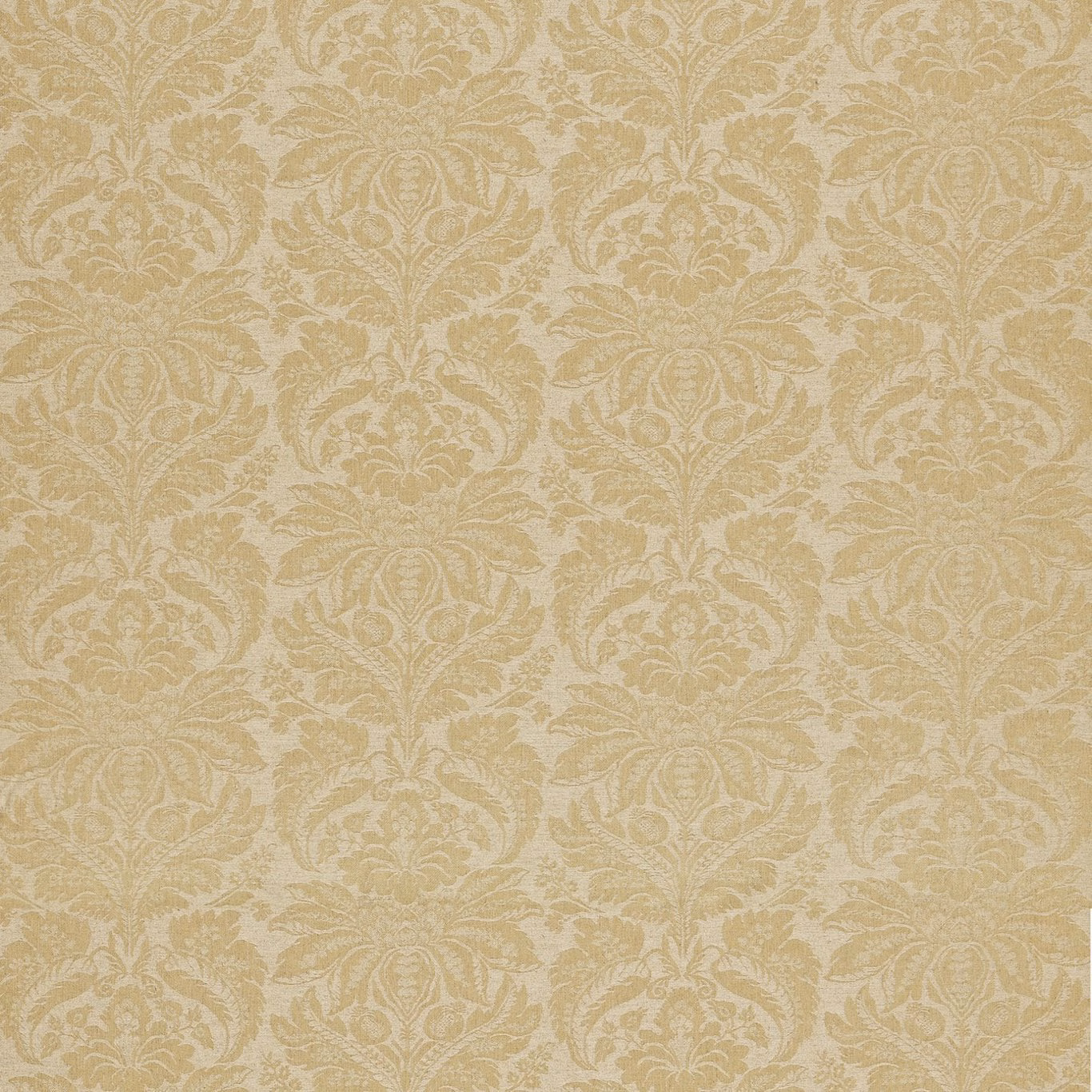 Warm papyrus beige woven damask with pale scrolling foliage and floral motifs