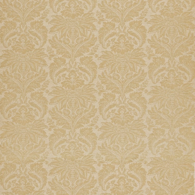 Warm papyrus beige woven damask with pale scrolling foliage and floral motifs