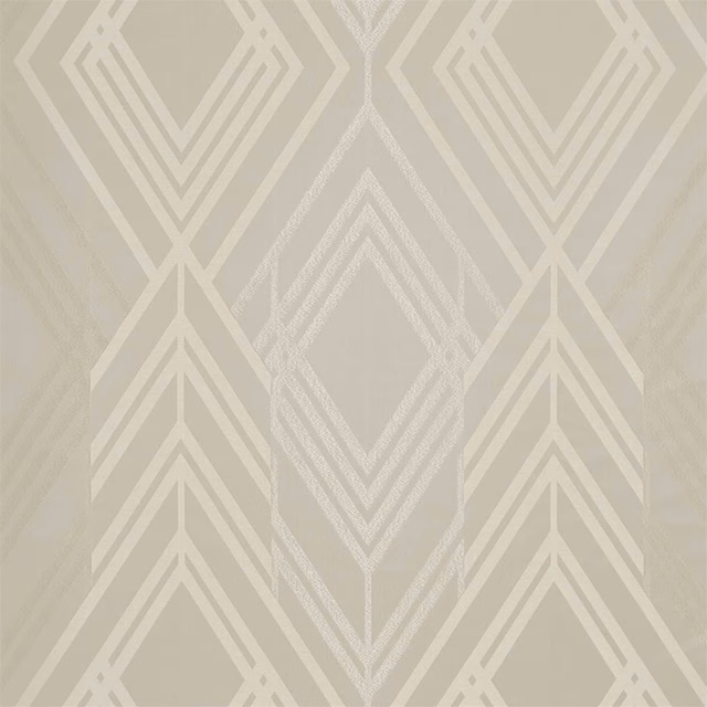Taupe-grey textile with pale ivory interlocking diamond and chevron geometry