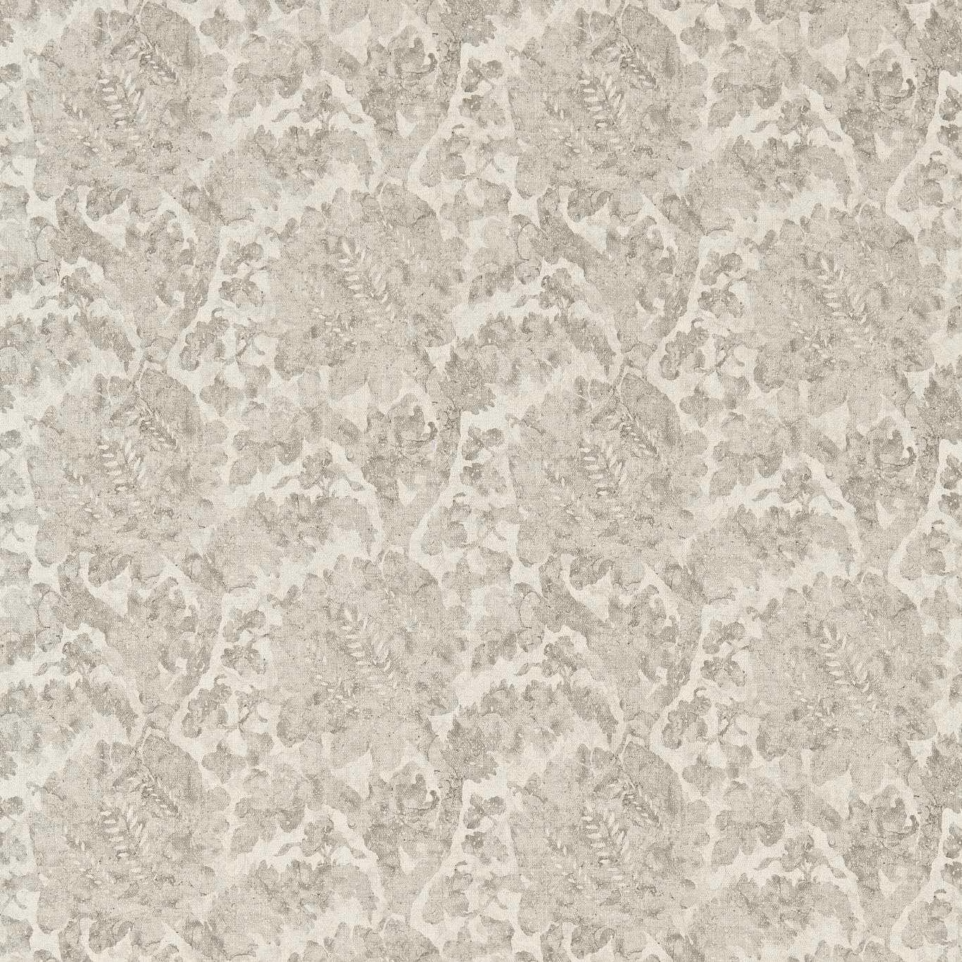 Pale silver-grey botanical damask with softly distressed foliage and ivory ground