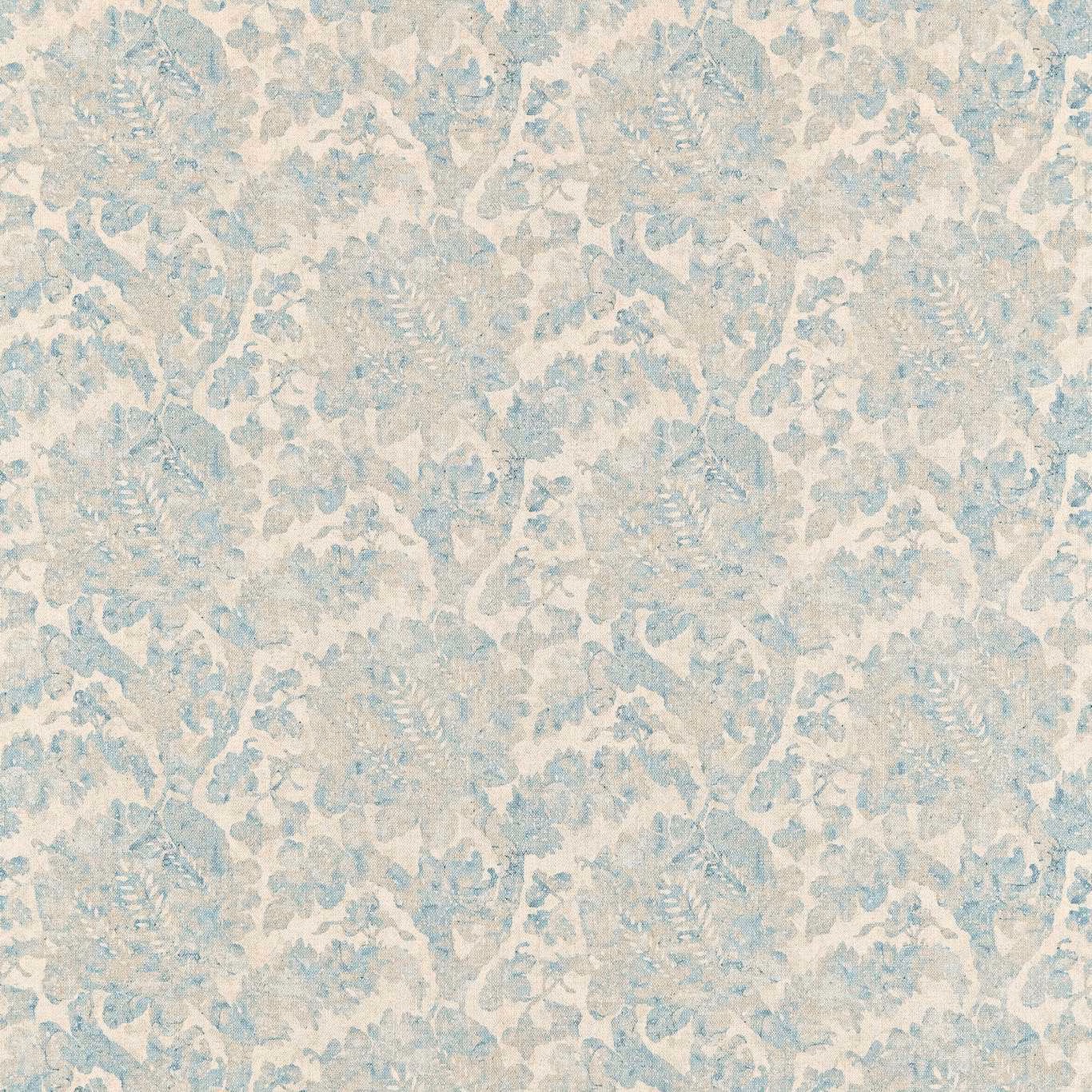 Pale sky-blue and cream Indienne motifs with a softly weathered surface
