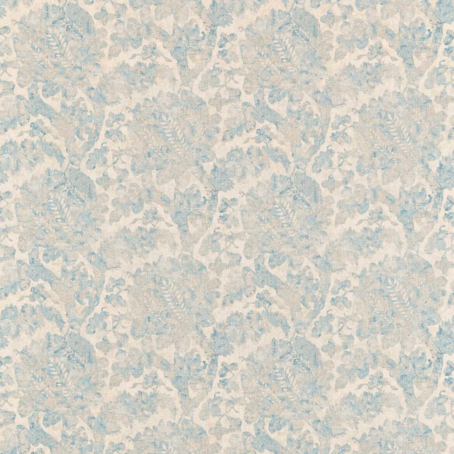 Pale sky-blue and cream Indienne motifs with a softly weathered surface