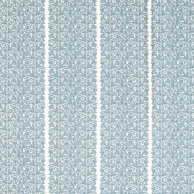 Muted Wedgwood blue textile with pale vertical bands and broken botanical marks