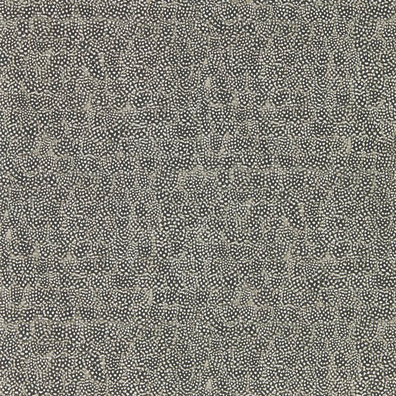 Dense ivory stippling and organic marks across a cool charcoal grey wallpaper ground