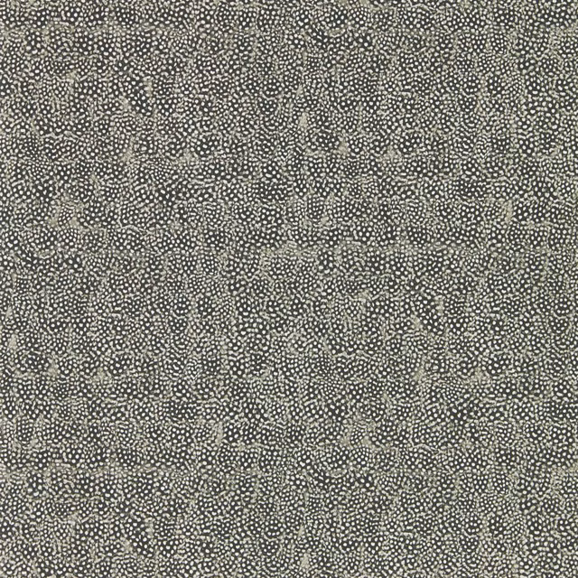 Dense ivory stippling and organic marks across a cool charcoal grey wallpaper ground