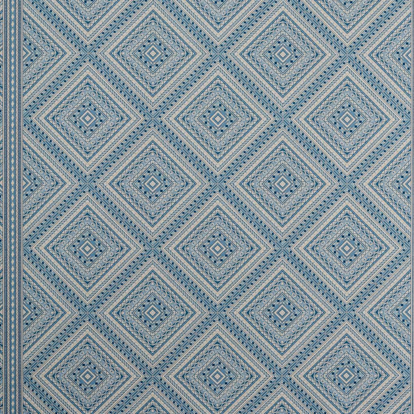 Cool azure wallpaper with nested blue-grey diamond trellis and fine dotted lines