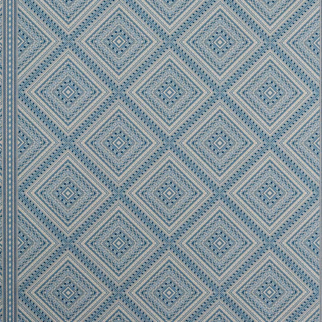 Cool azure wallpaper with nested blue-grey diamond trellis and fine dotted lines