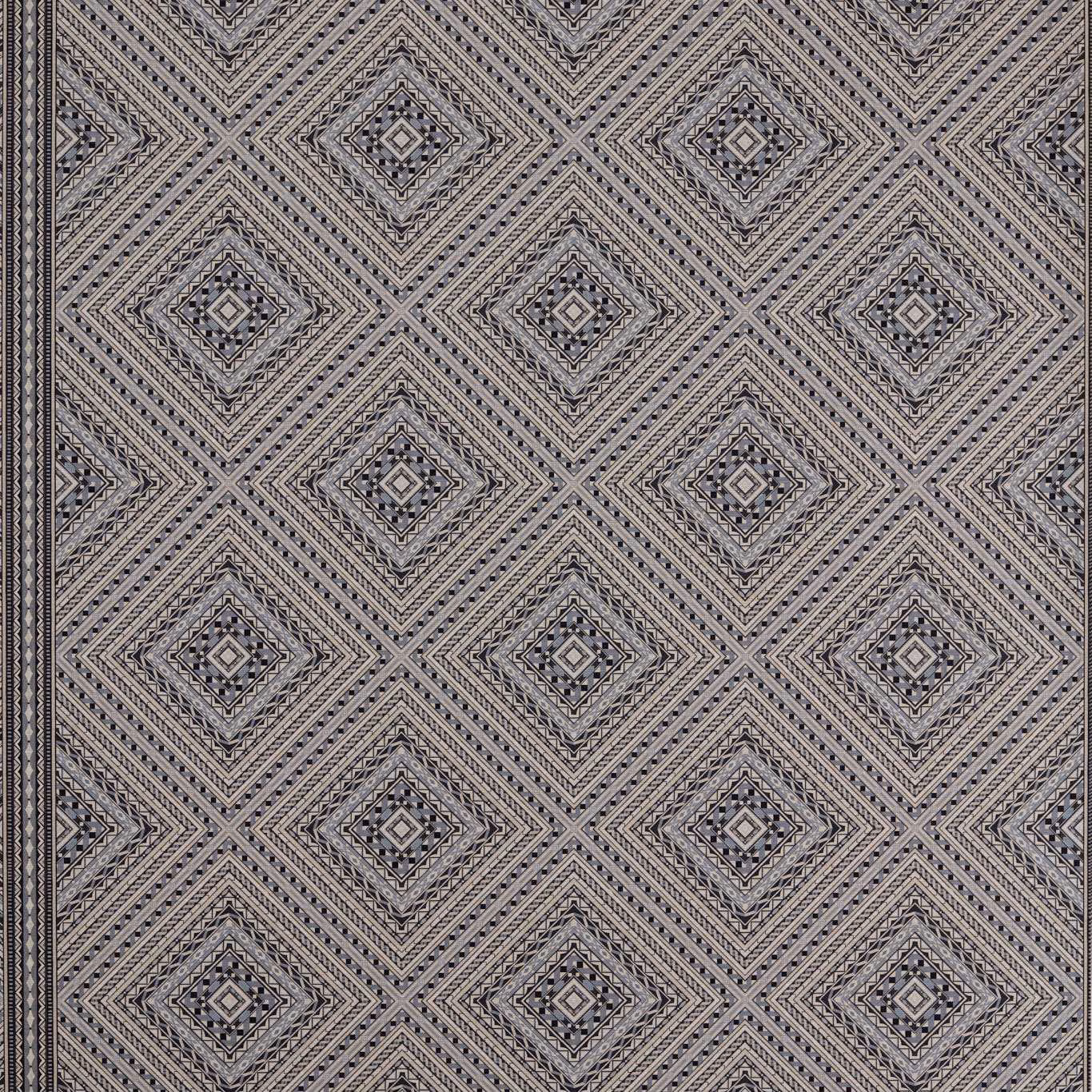 Cool slate wallpaper with layered diamond trellis and fine marquetry-like lines