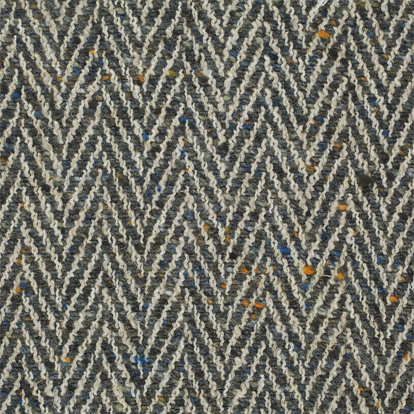 Moss and charcoal zigzag weave with ivory, blue and rust flecks