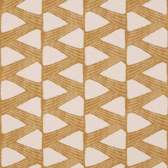 Muted ochre-gold geometric triangles and fine linear texture on a cream ground