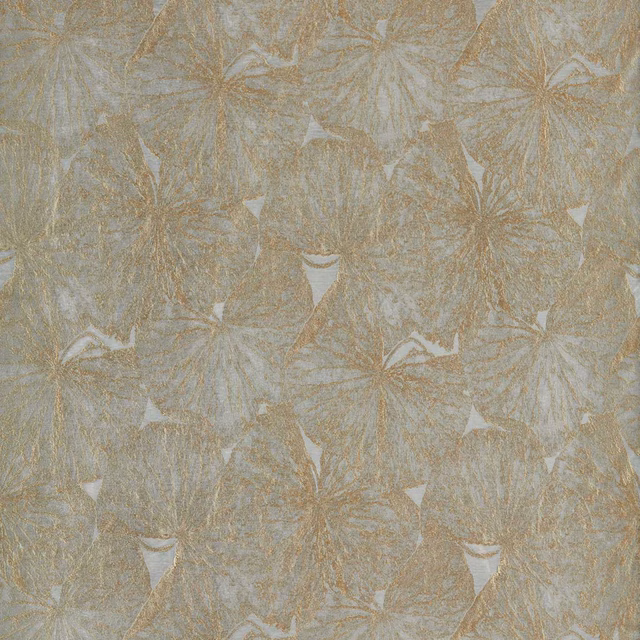 Muted antique-bronze woven fabric with pale botanical forms and softly raised texture