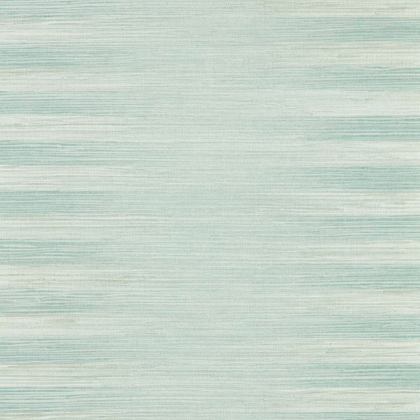 Pale duck egg blue-green grasscloth wallpaper with fine horizontal cream striations