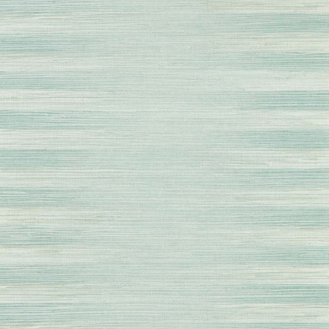 Pale duck egg blue-green grasscloth wallpaper with fine horizontal cream striations