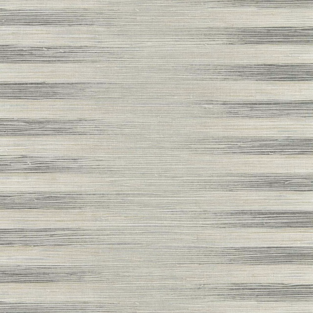 Pale grey-green wallpaper with fine horizontal grasscloth lines and smoky tonal bands