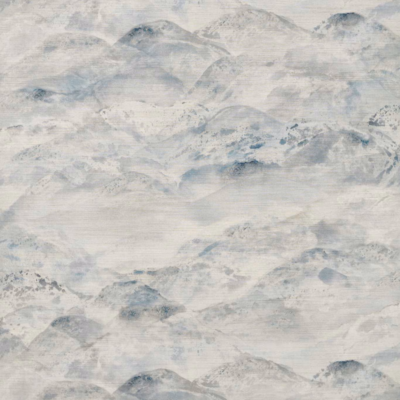 Pale indigo wallpaper with misty blue-grey mountain forms and softly striated texture