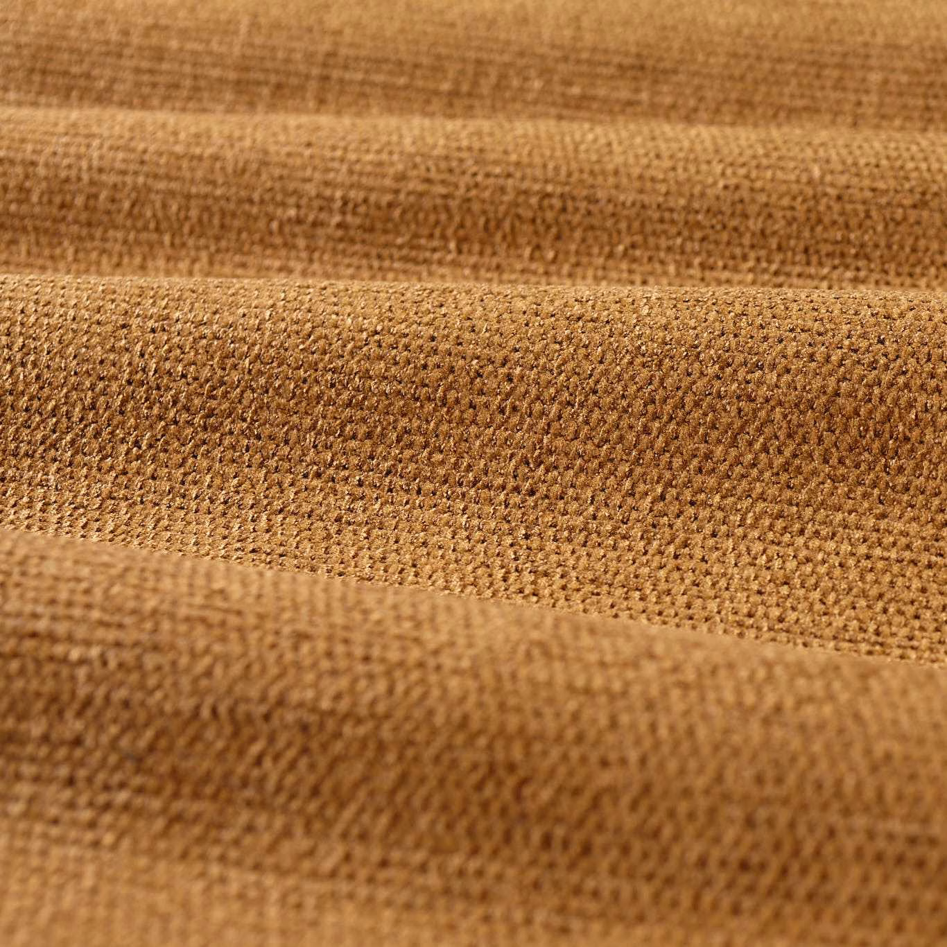 Warm amber-brown chenille weave with a softly raised, granular surface