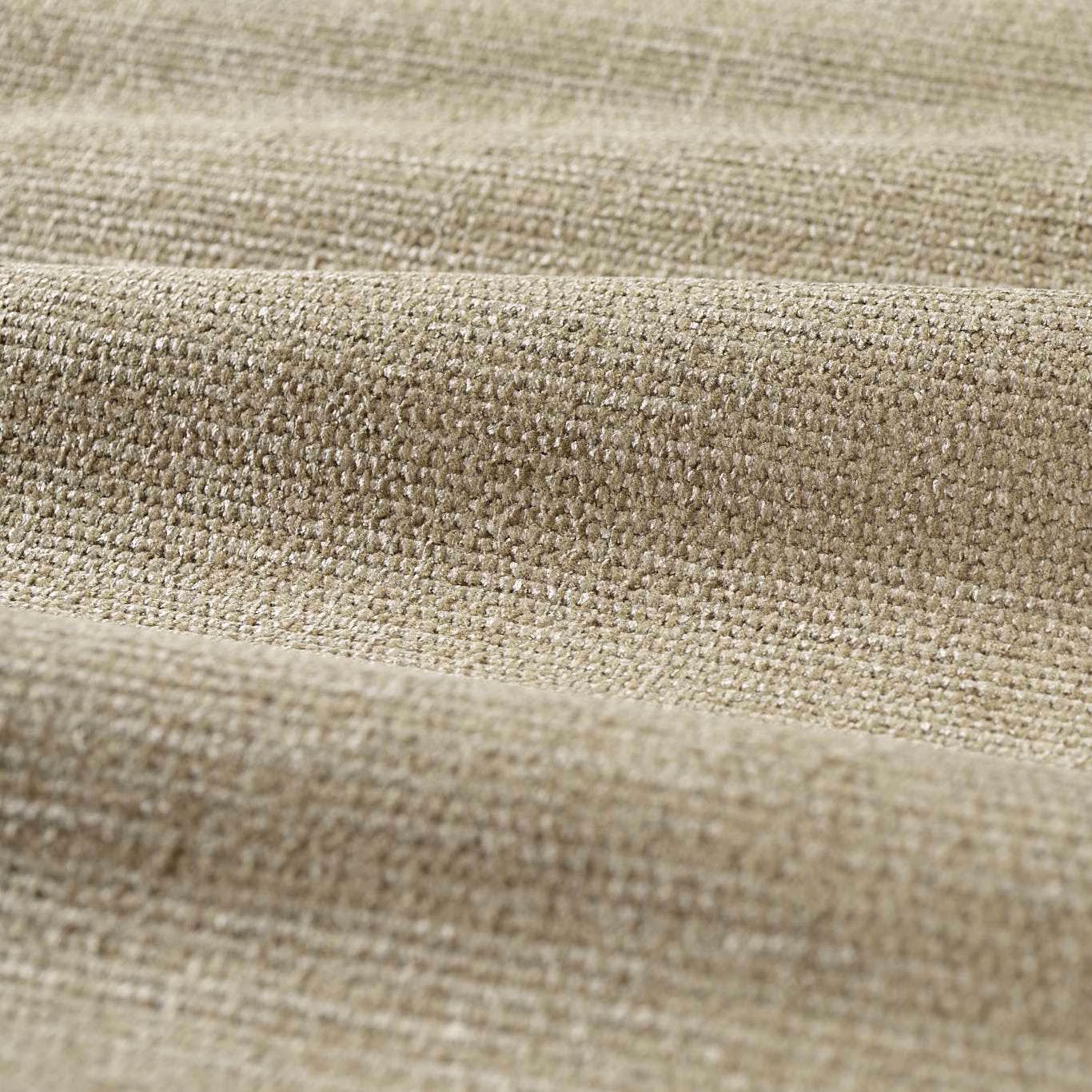 Close-up of pale stone chenille with warm taupe flecks and raised woven texture