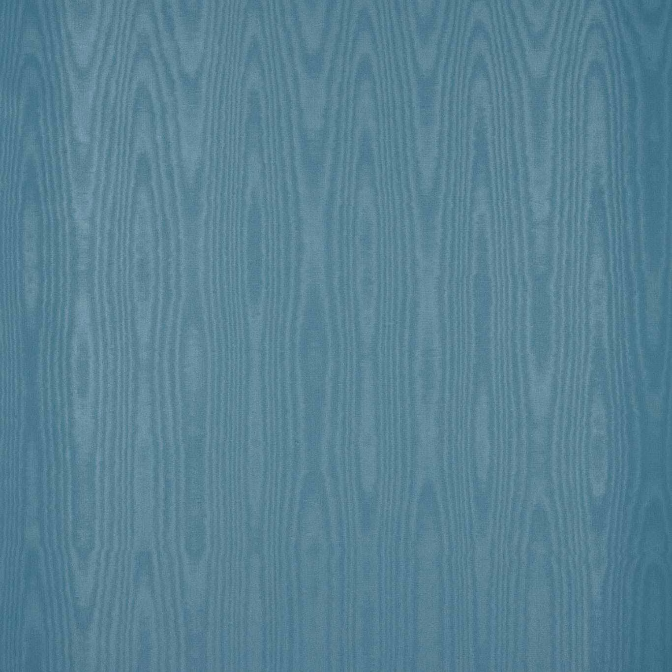 Muted blue moiré wallcovering with vertical ripples and subtle tonal sheen
