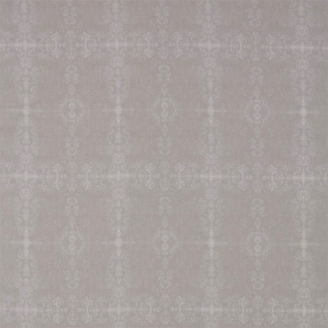 Pearl-grey fabric with faint vertical damask motifs and a soft woven texture