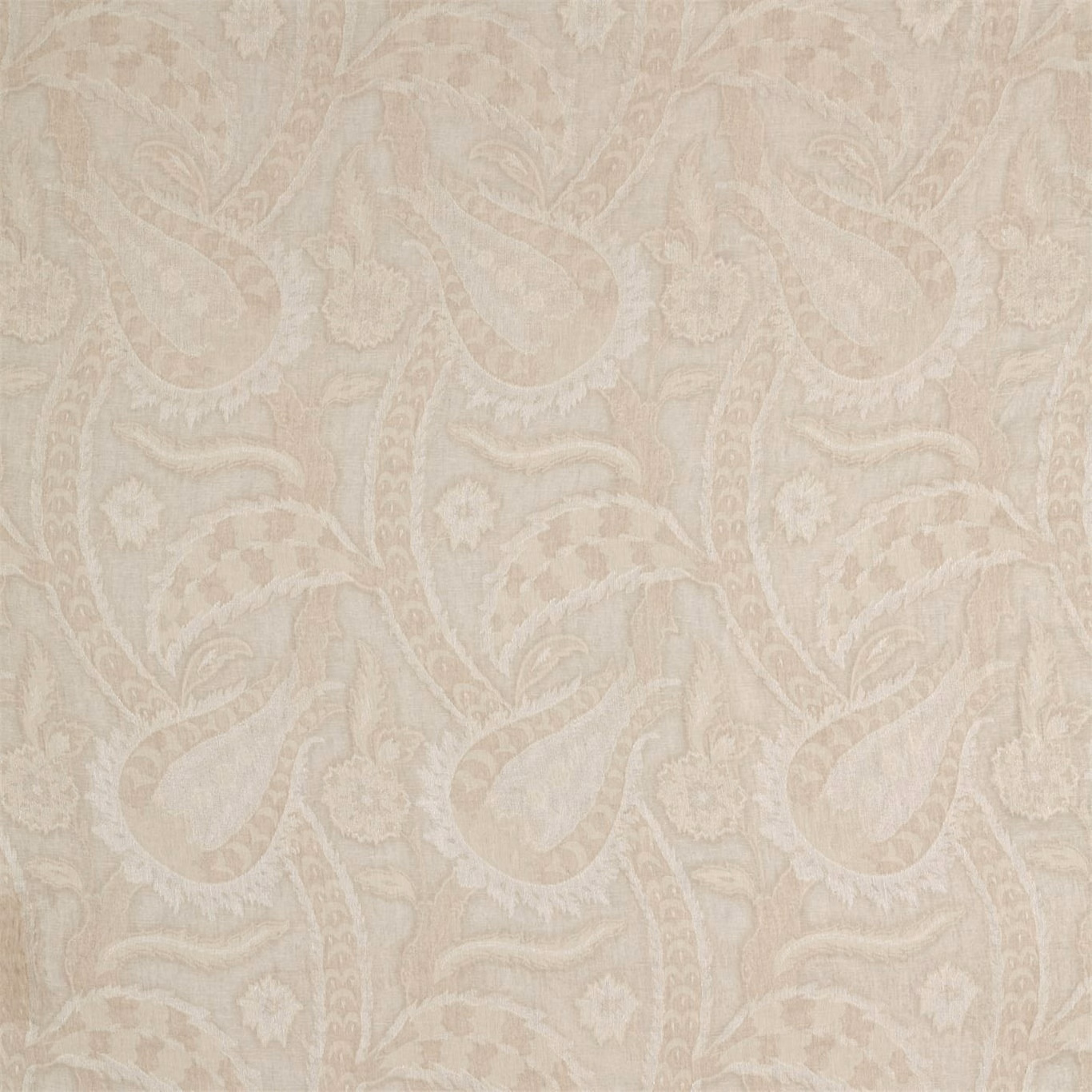 Pale cream-beige paisley fabric with softly textured scrolling motifs