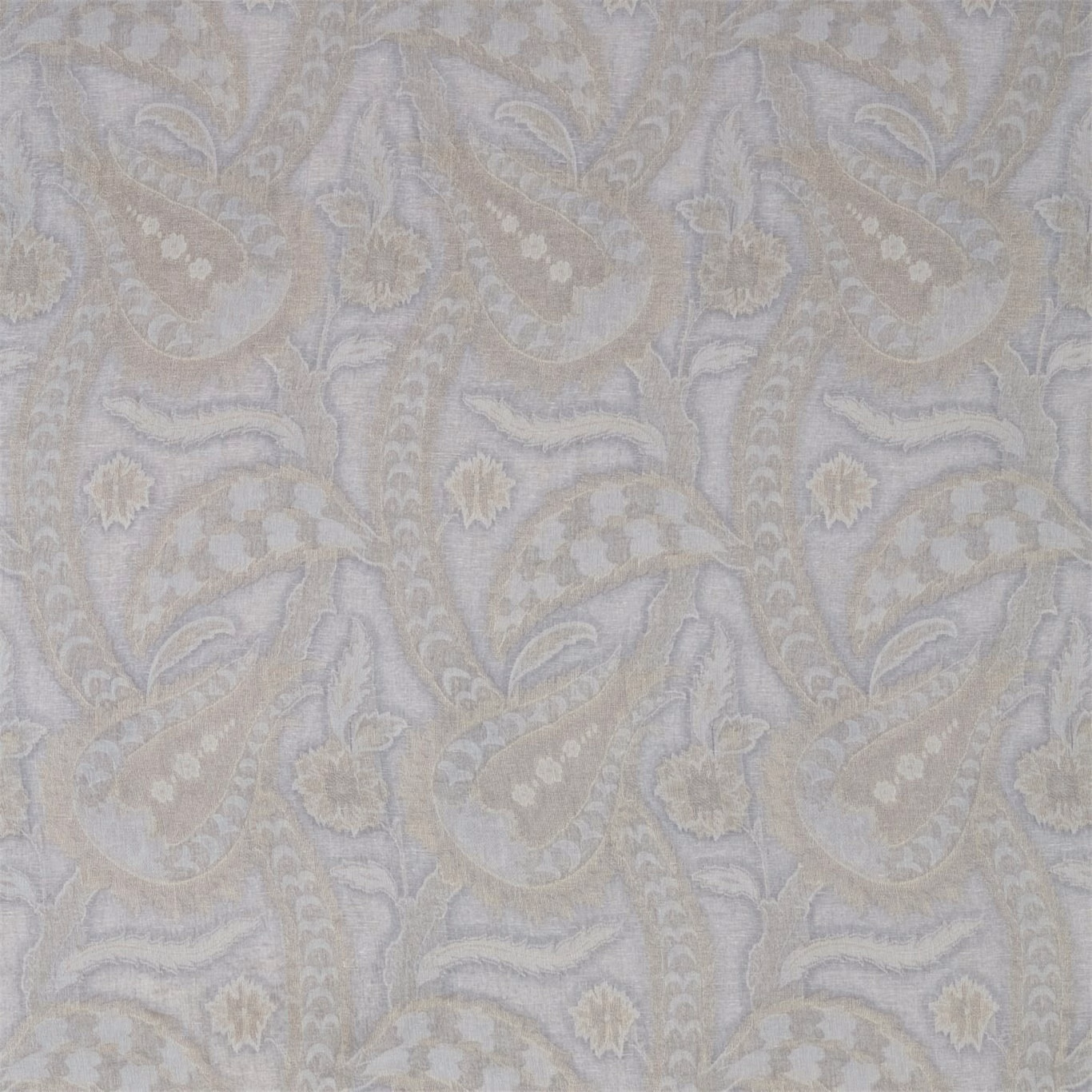 Pale zinc-grey paisley weave with taupe, blue and cream highlights