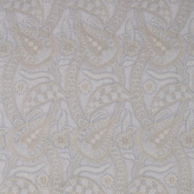Pale zinc-grey paisley weave with taupe, blue and cream highlights