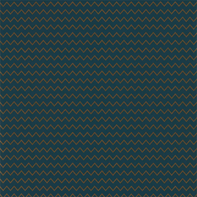 Deep Prussian blue wallpaper with fine ochre zigzag lines in a repeating geometric pattern