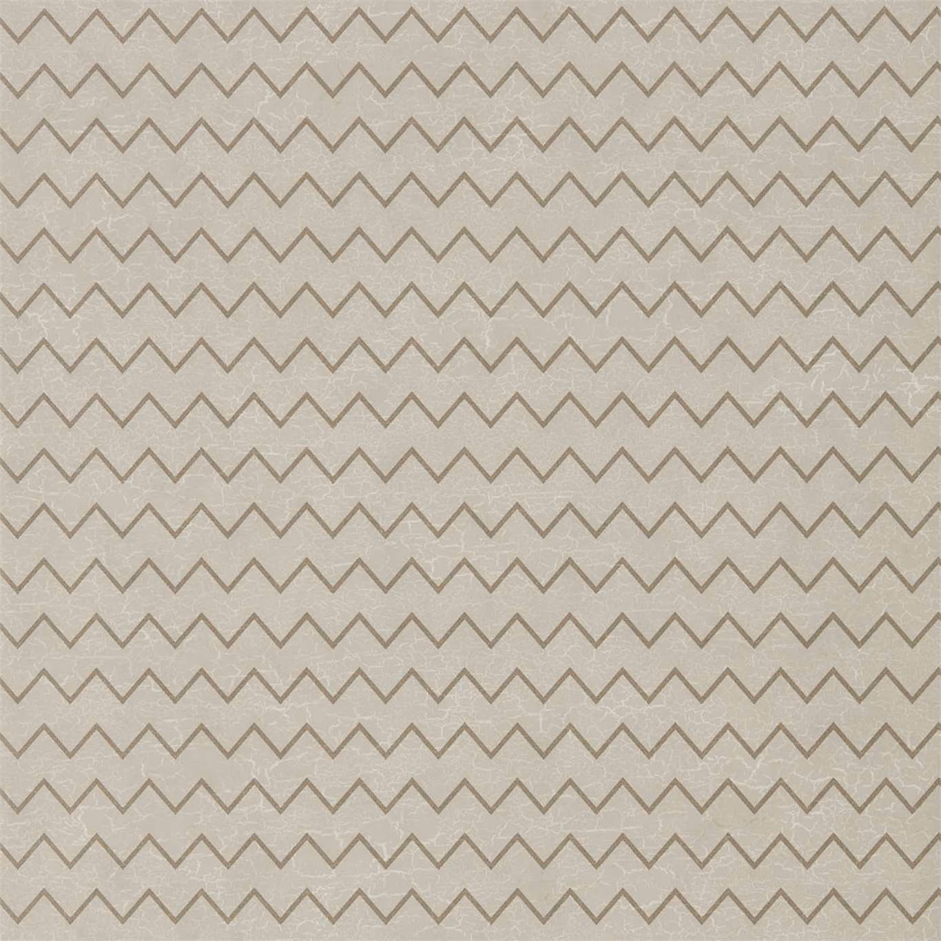 Pale smoked-pearl wallpaper with taupe-grey zigzag rows and a subtly textured ground