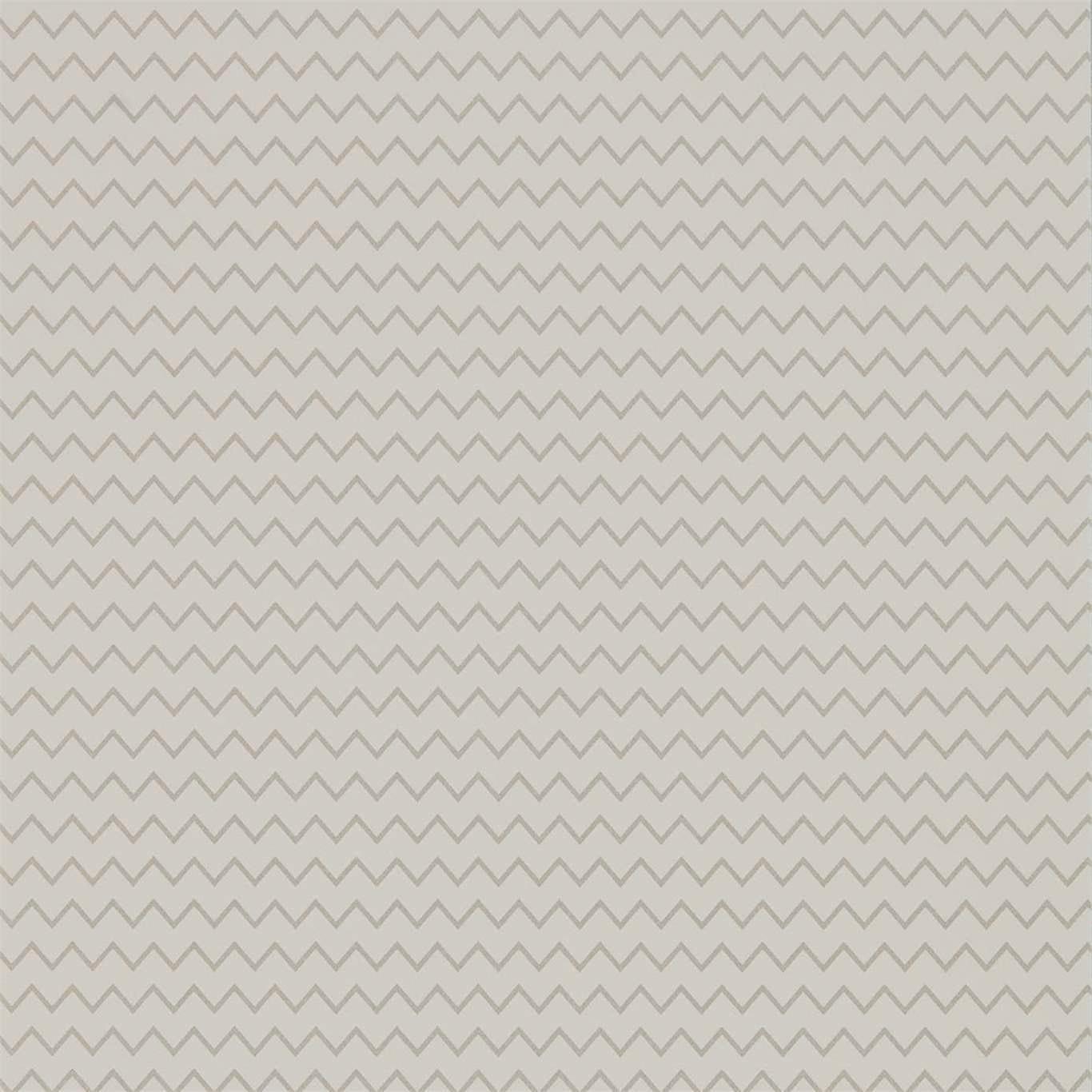 Soft pearl-grey Zoffany wallpaper with closely spaced taupe-grey zigzag lines