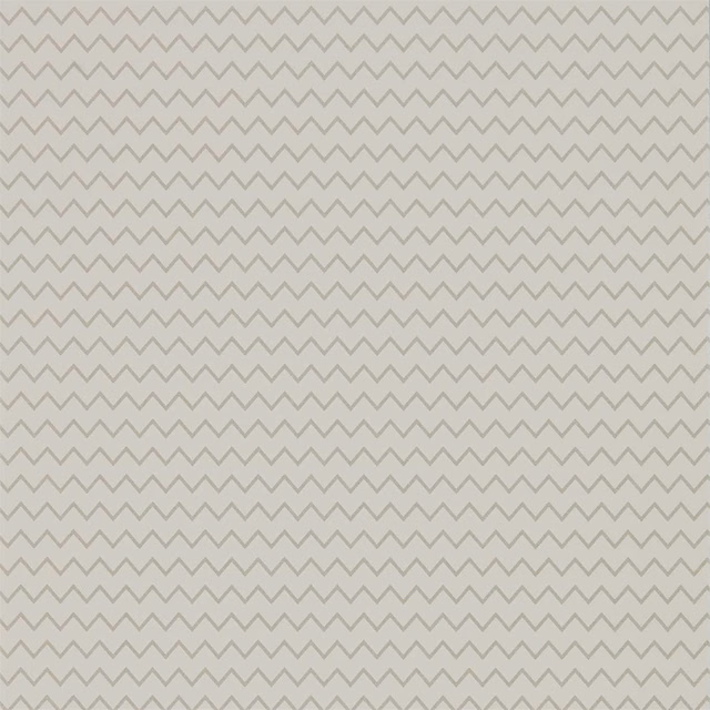 Soft pearl-grey Zoffany wallpaper with closely spaced taupe-grey zigzag lines