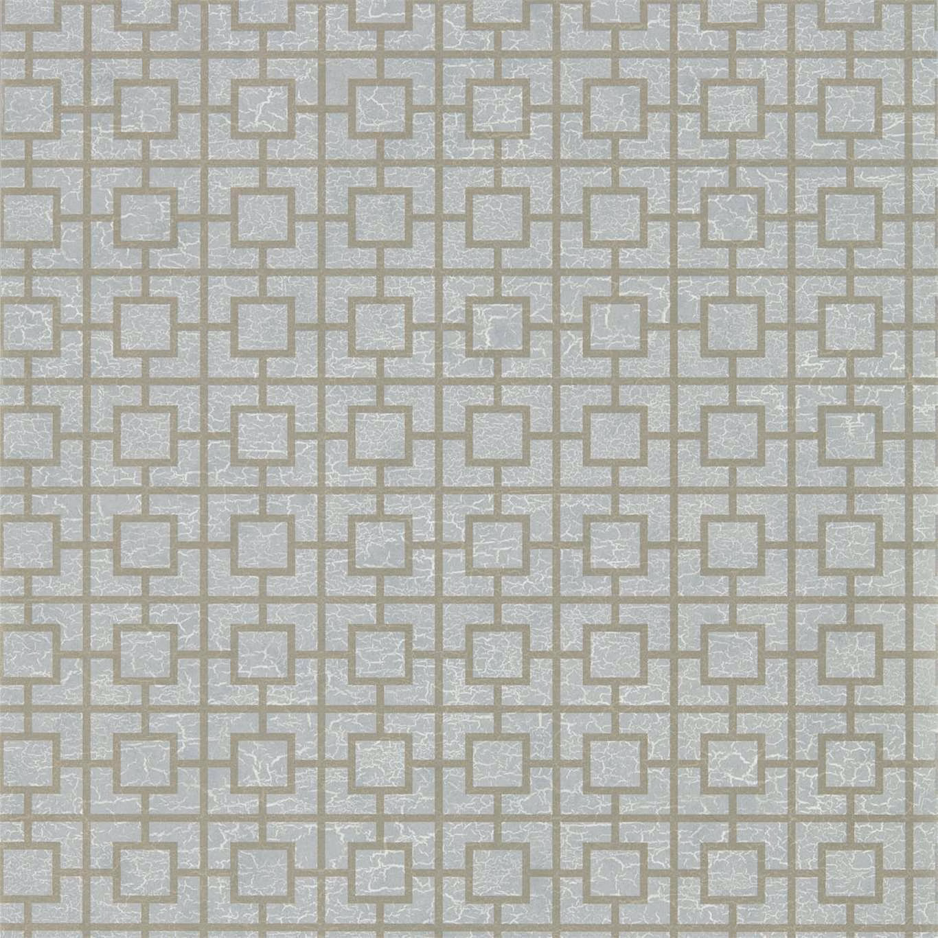 Cool grey geometric wallpaper with distressed blue-grey rectangles in an interlocking grid