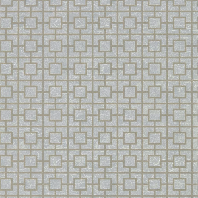 Cool grey geometric wallpaper with distressed blue-grey rectangles in an interlocking grid
