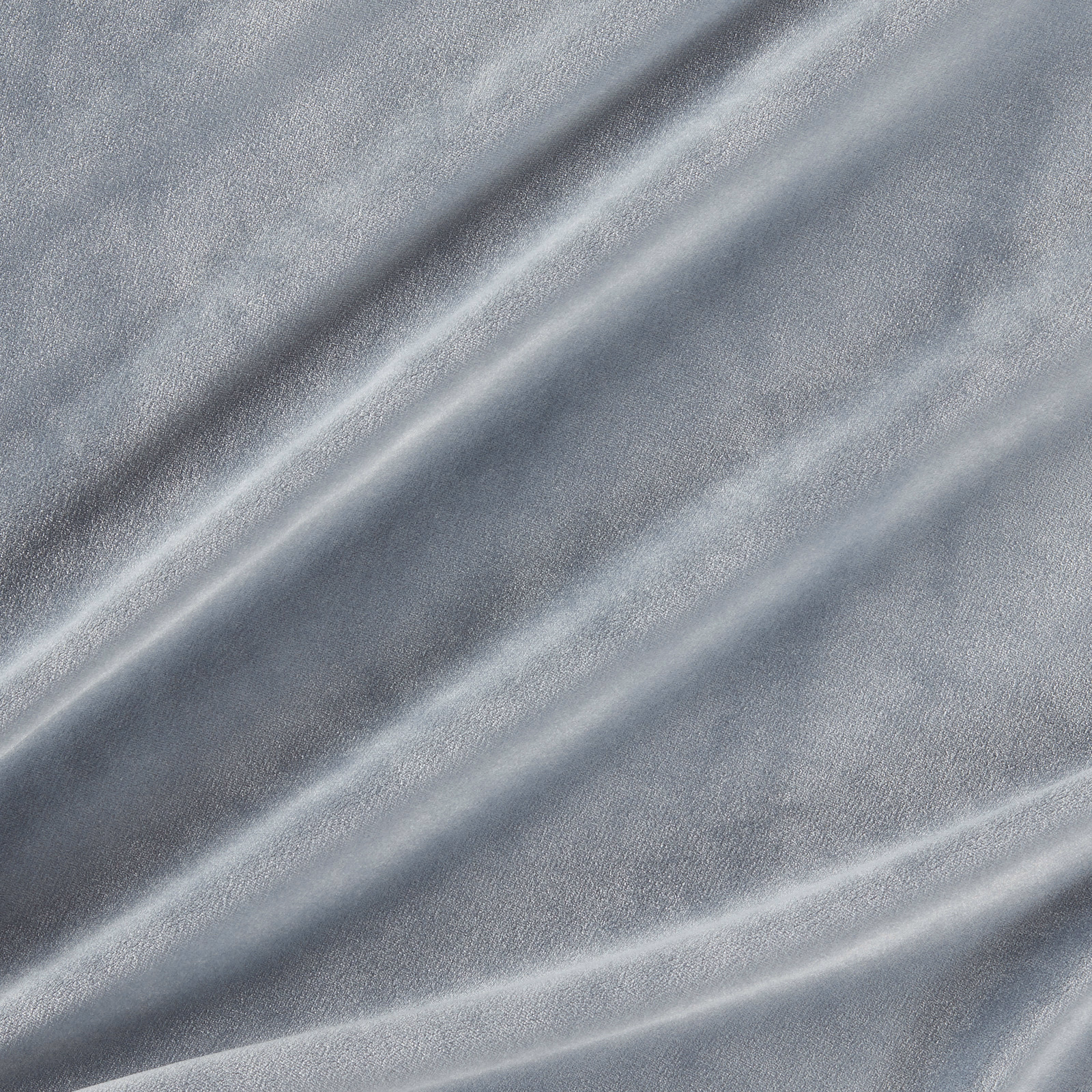 Cool quartz grey velvet with silvery highlights and soft diagonal folds