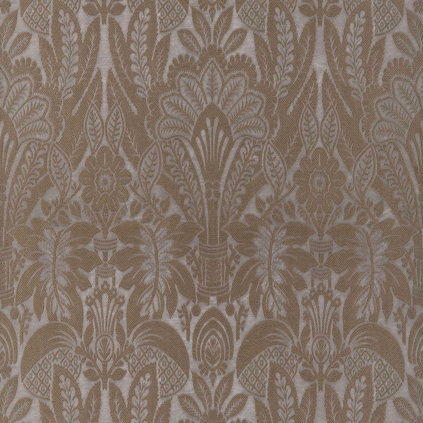 Muted antique bronze damask with pale woven urns, foliage and fan motifs