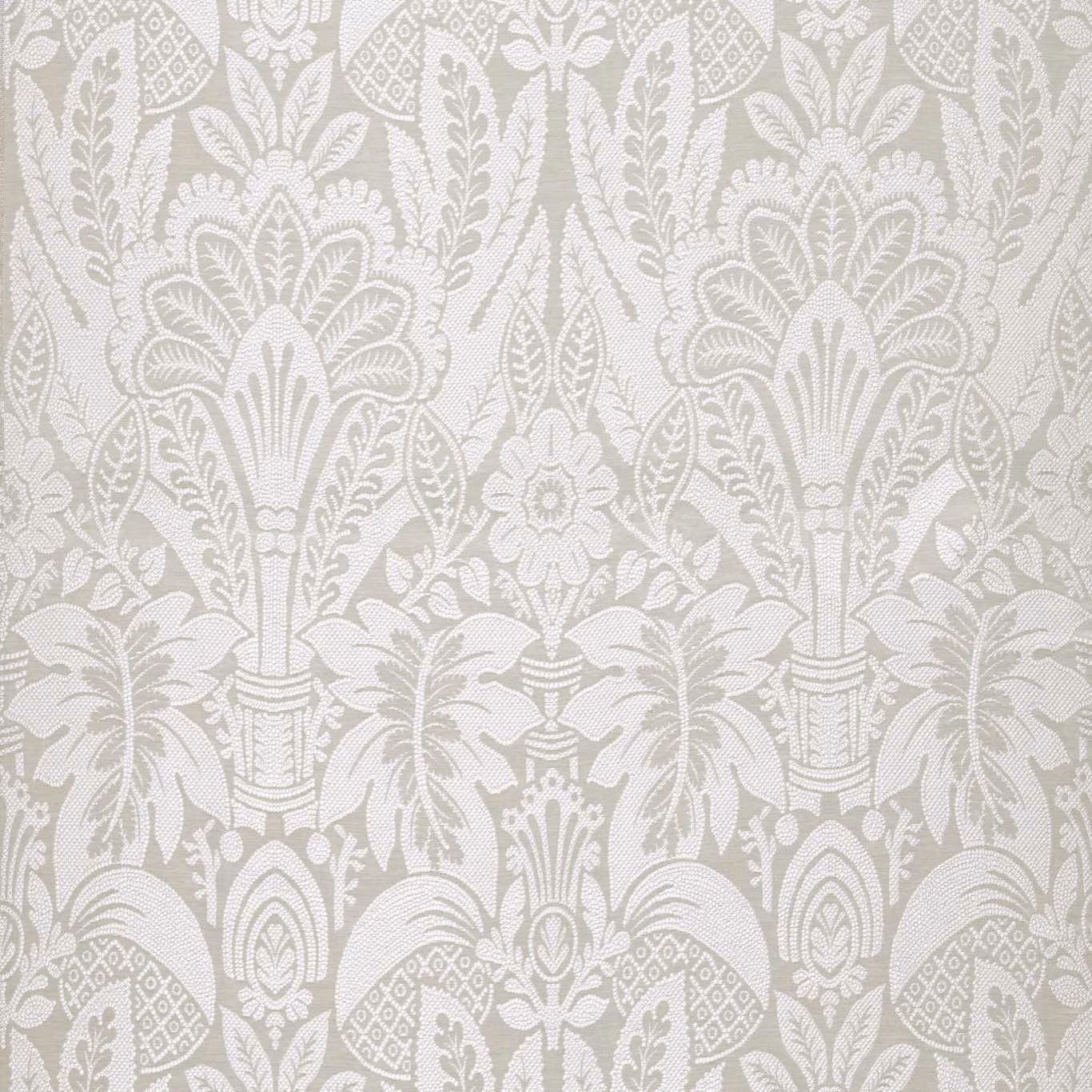 Pale stone and ivory damask with urns, palms and crisp woven texture