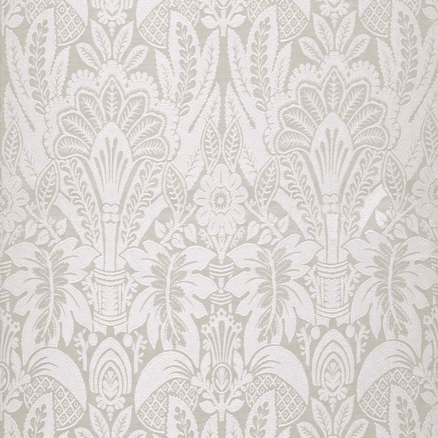 Pale stone and ivory damask with urns, palms and crisp woven texture