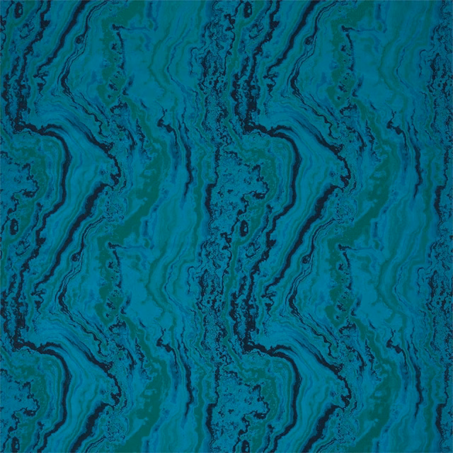 Cool turquoise malachite textile with dark navy veins and granular mineral detail