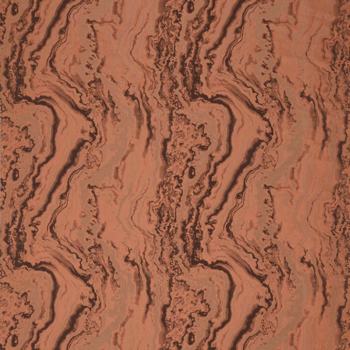 Warm henna terracotta fabric with dark brown serpentine marbling and subtle surface texture
