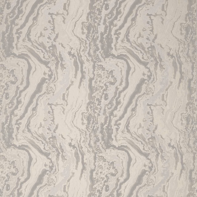 Pale platinum white fabric with cool grey marbled serpentine veining and subtle woven texture